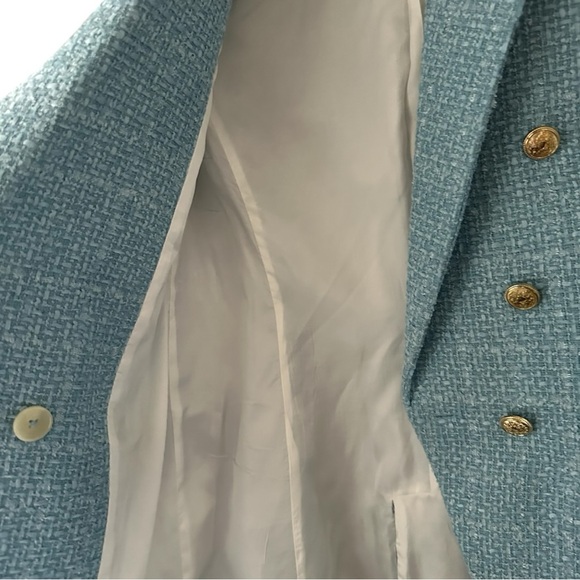 ZARA Powder Blue Tweed Blazer Button Textured Size S - Picture 8 of 9
